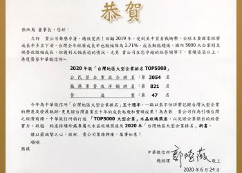 【賀】2020年版「台灣地區大型企業排名TOP5000」上榜