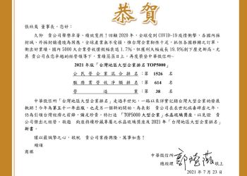 【賀】2021年版「台灣地區大型企業排名TOP5000」上榜